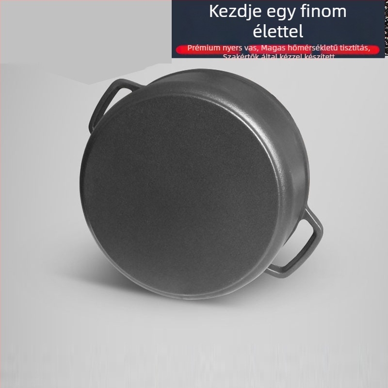 Kézzel készített bevonat nélküli öntöttvas edény leveshez és pörköltnek, két személyes