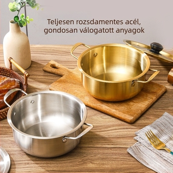 Koreai stílusú instant tészta fazék, kompakt rozsdamentes acélból, dupla fogantyúval, egyszemélyes leveses fazék
