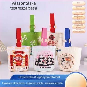 Pamutvászon táska kávé és milk tea mintával, mini oldaltáska, vödrögtáska Instagram-stílusban, testreszabható
