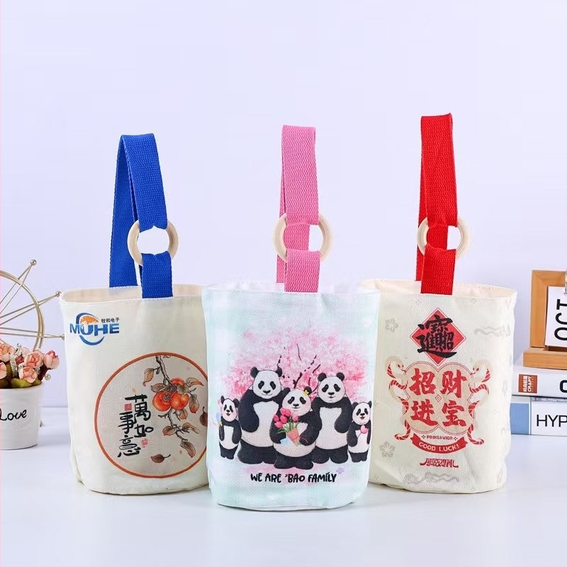 Pamutvászon táska kávé és milk tea mintával, mini oldaltáska, vödrögtáska Instagram-stílusban, testreszabható