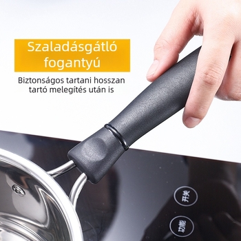 304 vastagított rozsdamentes acél tejfőző edény, egykezes fogantyúval és kettős füllel, indukciós kompatibilis, 3,1–4 L