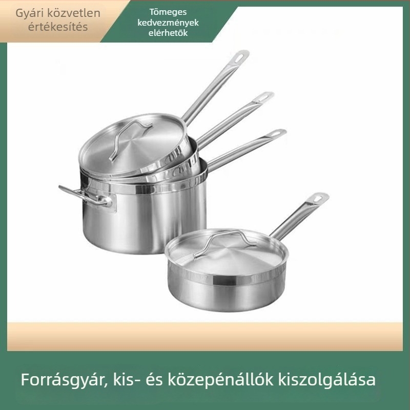 Rozsdamentes acélból készült háromrétegű aljzattal, egykezes edény, bevonat nélküli, indukciós főzőlaphoz, magas hőállóságú