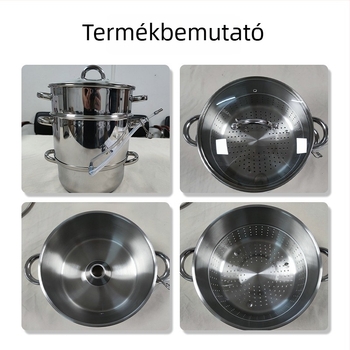 Rozsdamentes acélból készült gyümölcs- és gyümölcslé készítő fazék üvegfedéllel, 5L/8L/10L kapacitás