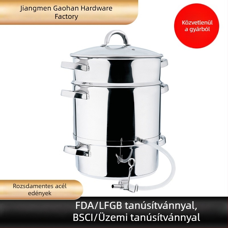 Rozsdamentes acélból készült gyümölcs- és gyümölcslé készítő fazék üvegfedéllel, 5L/8L/10L kapacitás