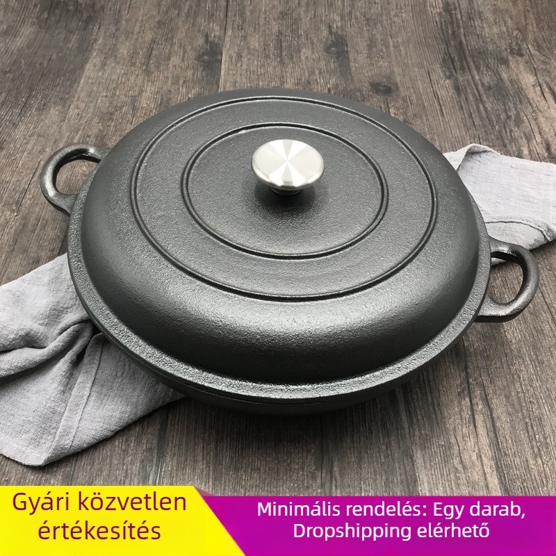Öntöttvasból készült vastag falú leveses fazék bevonat nélkül, tapadásmentes felülettel, indukciós és gáztűzhelyhez alkalmas, nagy multifunkciós tenger gyümölcsei fazék