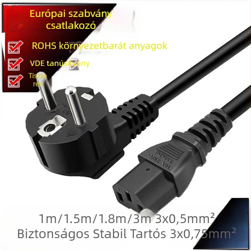 BS brit standard dugvilla kábel, 2–3 vezeték, 3‑pin vég, nyolcas alakú vég