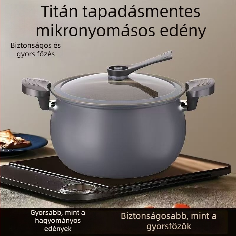 Nagy kapacitású háztartási többfunkciós nyomásos fazék, tapadásmentes bevonattal és átlátszó üvegfedővel