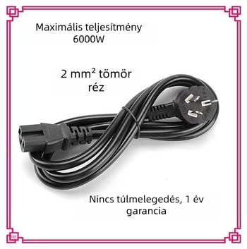 Háromvezetékes réz tápvezeték, 0,75 mm², PVC szigetelés, 1,5 m hosszú, háromtűs dugó, számítógép-monitorhoz és rizsfőzőhöz