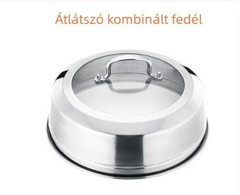 Rozsdamentes acél gőzölő edény, 3–rétegű, gőzölő lemezzel és kosárral, leveshez és tengeri gyümölcsökhöz, magas fedél