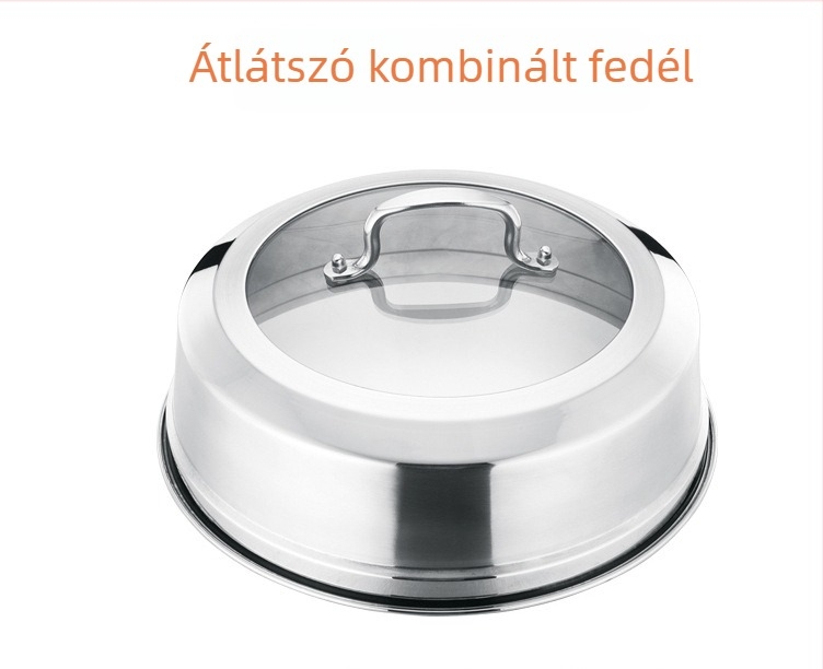 Rozsdamentes acél gőzölő edény, 3–rétegű, gőzölő lemezzel és kosárral, leveshez és tengeri gyümölcsökhöz, magas fedél