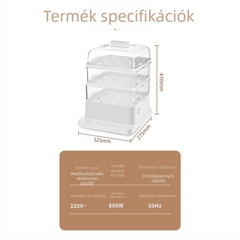 Otthoni elektromos gőzölő, háromszintes, nagy kapacitású, többfunkciós, rozsdamentes acél fűtőlemez, érintéses vezérlés, 220 V