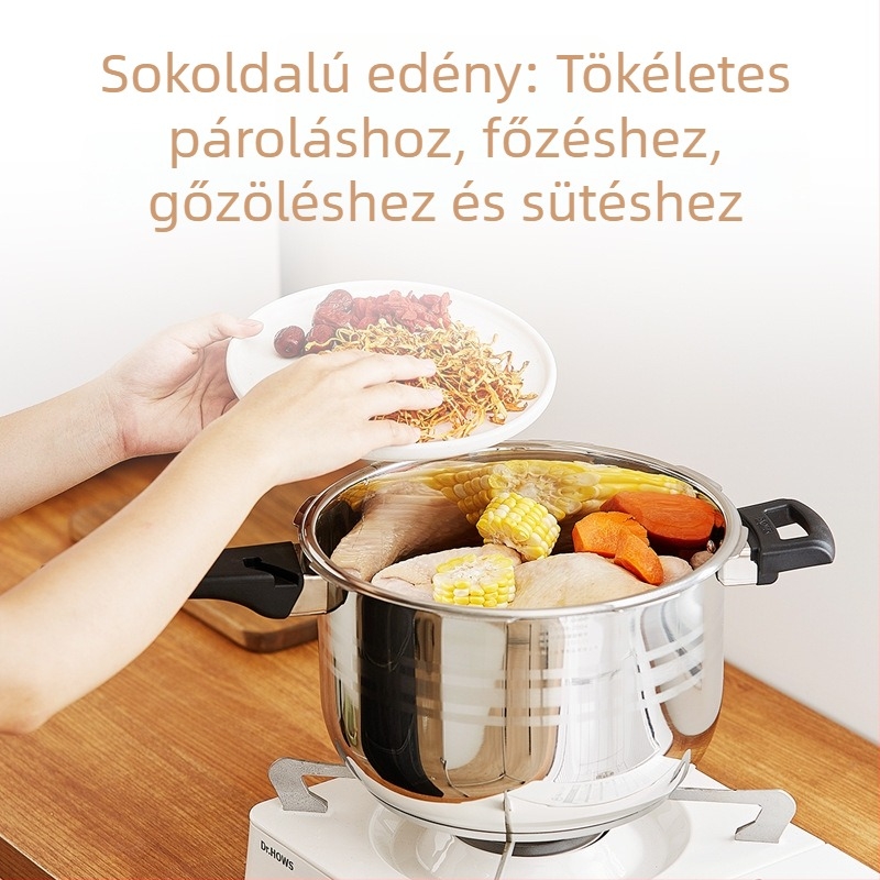 Shunda rozsdamentes acélból készült nyomásos fazék, háromrétegű vastag aljzattal, háztartási használatra, gáztűzhelyre és indukciós tűzhelyre egyaránt