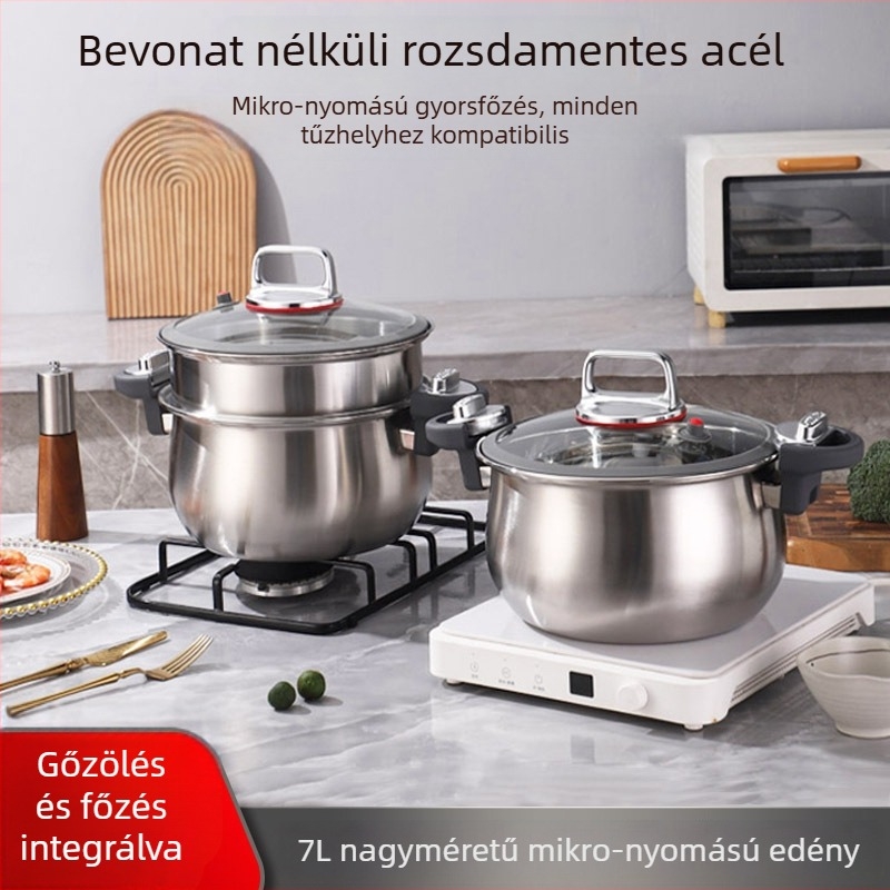Vastagított rozsdamentes acél mikro nyomású főzőedény, nagy kapacitású 26 cm-es párolóedény, univerzális konyhai edény, otthoni többszintes pároló