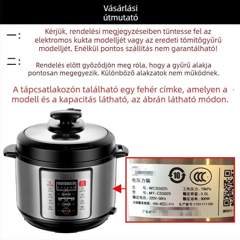 Szilikonból készült tömítőgyűrű elektromos nyomásos edényhez, vastított kivitel, kompatibilis Midea félgömb alakú nyomásfőzőkhöz, 4/5/6L78