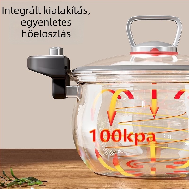 Megvastított 304-es rozsdamentes acélból készült leveses fazék, bevonat nélküli, üvegfedél, kettős fogantyú, kompatibilis gáztűzhellyel és indukcióval