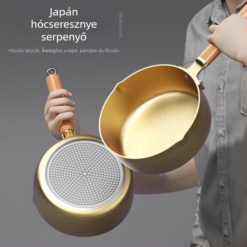 Japán stílusú tapadásmentes tejfőző Maifan-kővel, kompatibil indukciós és gáztűzhellyel; kis lábas tojás sütéséhez és tészta főzéséhez, egy személyre