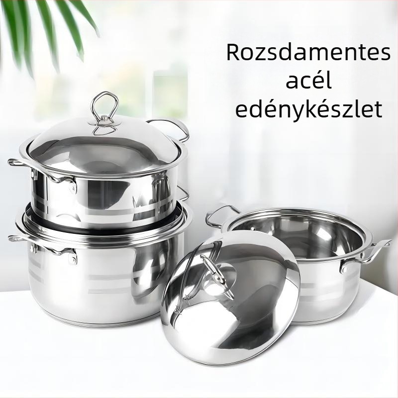 Rozsdamentes acélból készült 10 darabos főzőedény-készlet háromrétegű alappal és leveses fazékkal