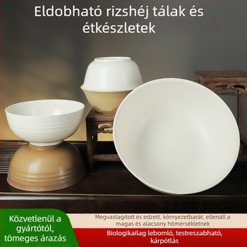 Rizshéjból készült egyszer használatos tálak, élelmiszer-minőségű, vastag falú, kerek formájú, otthoni használatra