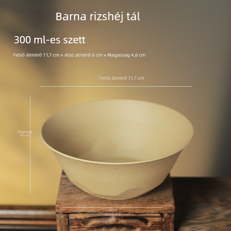 Rizshéjból készült egyszer használatos tálak, élelmiszer-minőségű, vastag falú, kerek formájú, otthoni használatra