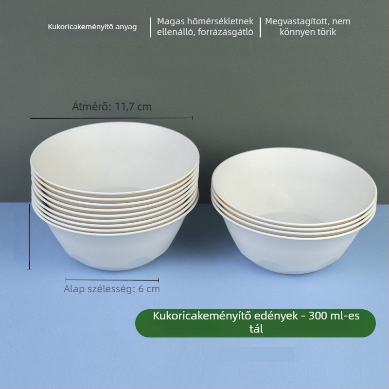 Rizshéjból készült egyszer használatos tálak, élelmiszer-minőségű, vastag falú, kerek formájú, otthoni használatra