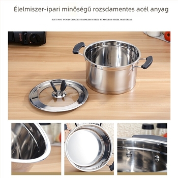 Vastagfalú rozsdamentes acél edénykészlet tapadásmentes felülettel: leveses edény, tejfőző edény és serpenyő (3 darab)