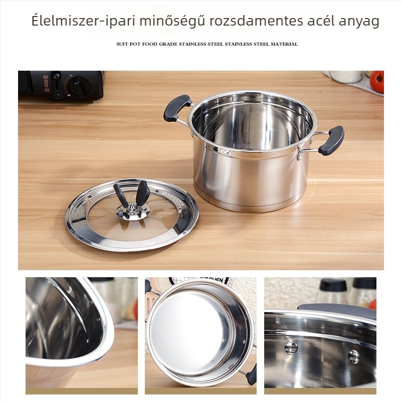 Vastagfalú rozsdamentes acél edénykészlet tapadásmentes felülettel: leveses edény, tejfőző edény és serpenyő (3 darab)
