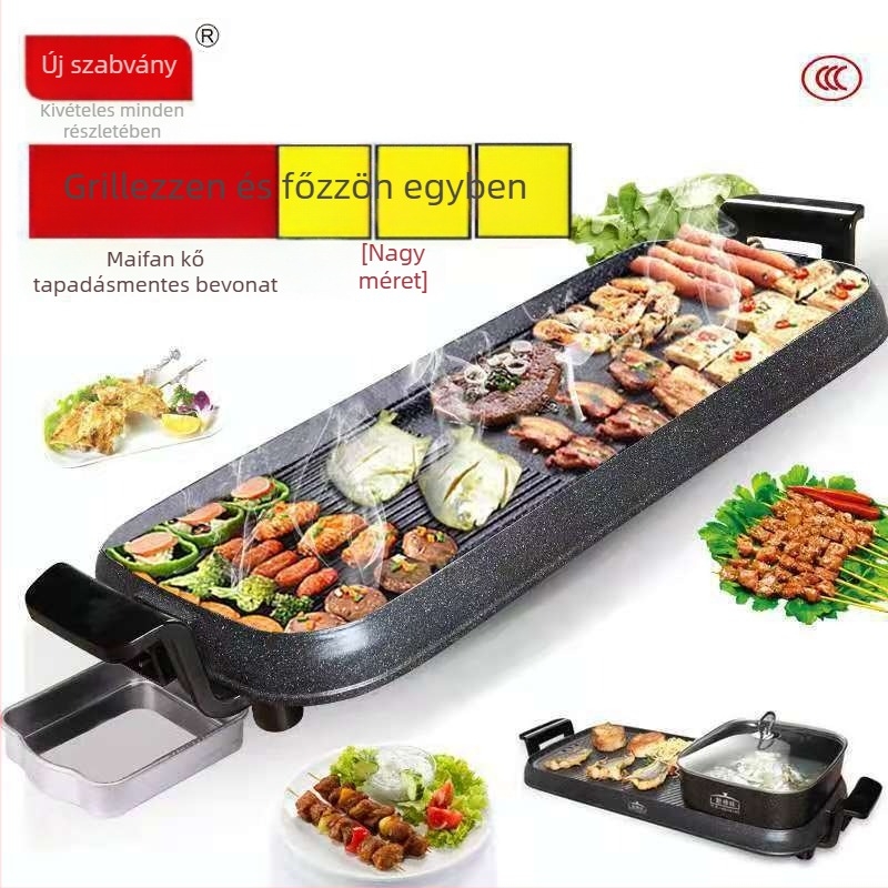 X0455 – Mindent egyben elektromos forró fazék és grillsütő, négyszögletes grilllemez