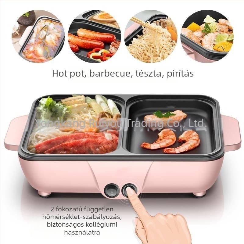 Minden egyben elektromos Shabu-Shabu és grill fazék, tapadásmentes bevonattal, kompakt 1–2 fő számára