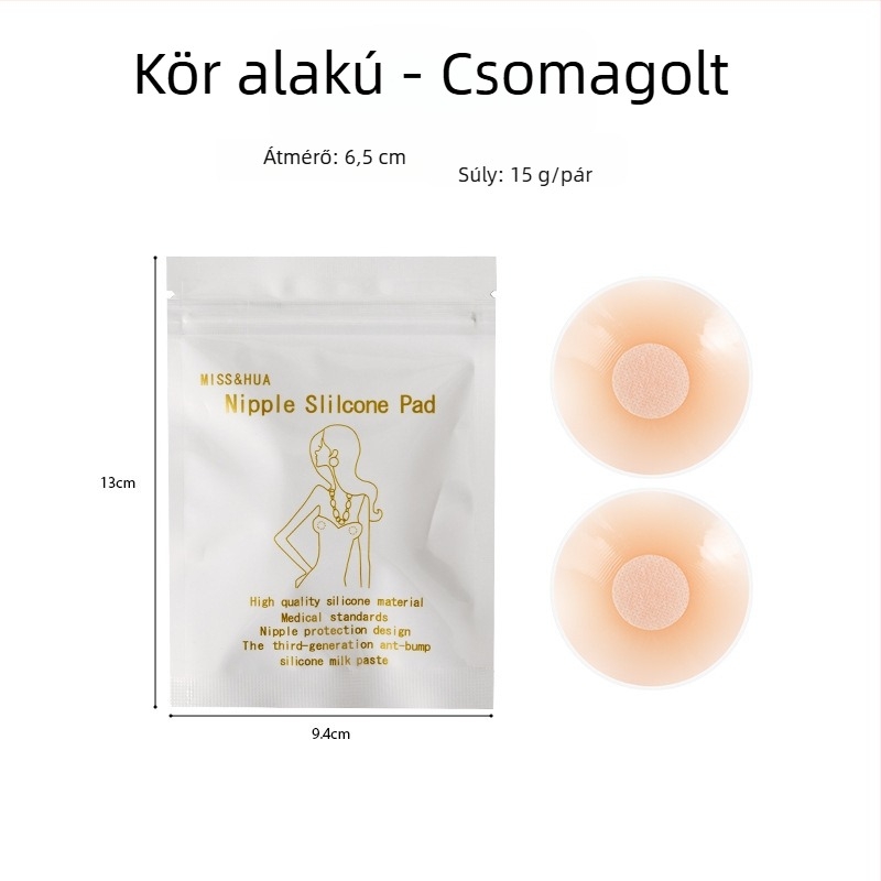 Női szilikon mellbimbó tapasz, láthatatlan a menyasszonyi ruhán és fürdőruhához, vízálló, kerek alak, univerzális méret