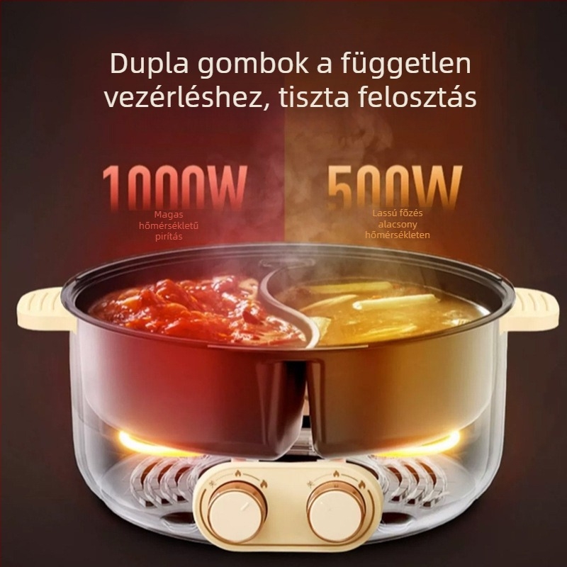 Kettős kamrás elektromos forró fazék, ultranagy kapacitású, több mint 6 liter, irodai, családi és kollégiumi összejövetelekhez