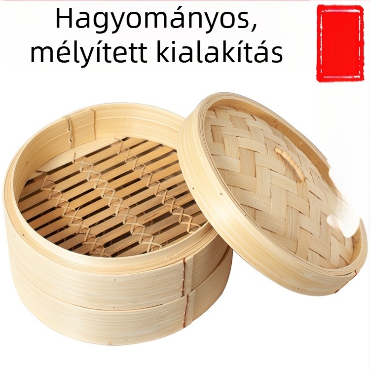 Nagy bambusz gőzölőkosár konkáv aljzattal, otthoni használatra
