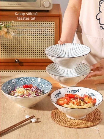 Japán stílusú nagy kerámia tál tésztaételekhez, otthoni használatra és kollégiumban, 20 cm átmérő