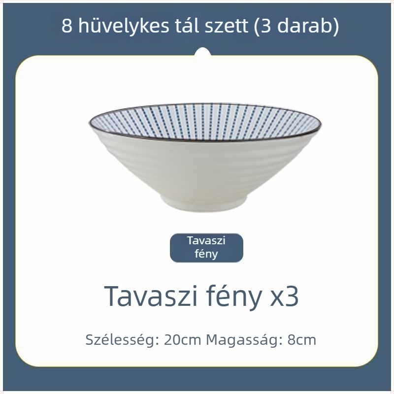 Japán stílusú nagy kerámia tál tésztaételekhez, otthoni használatra és kollégiumban, 20 cm átmérő