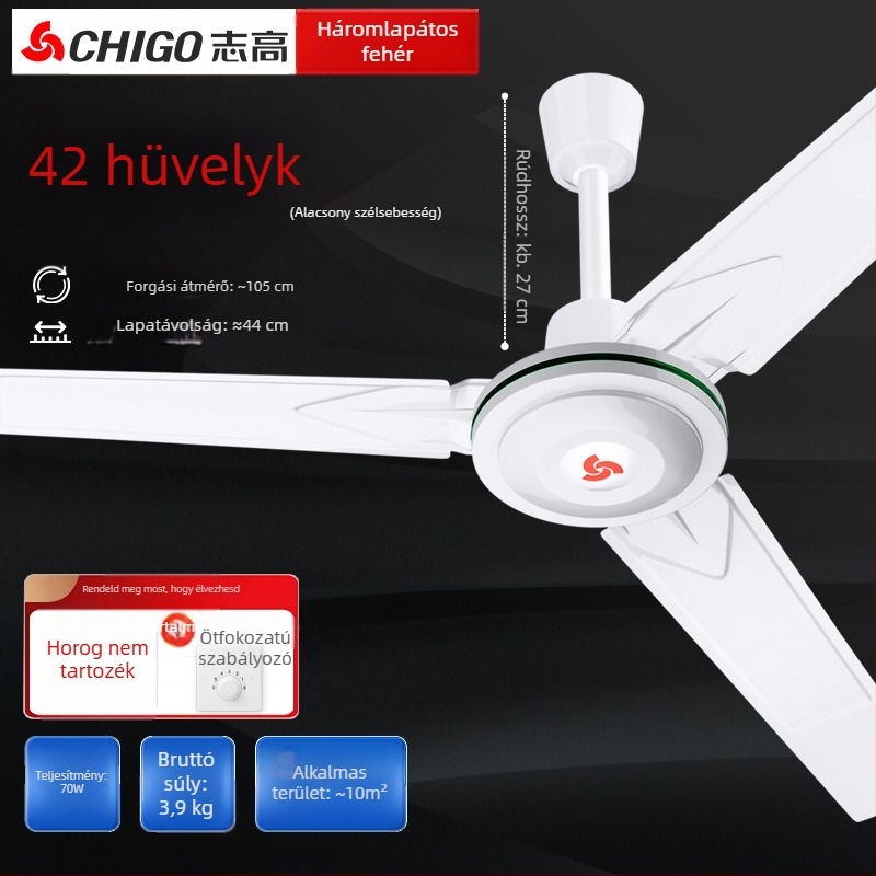 Chigo mennyezeti ventilátor FC-30, nagy teljesítményű, 70W, 220V, távirányító, 3/5 lapát, otthoni és ipari használatra, 50Hz