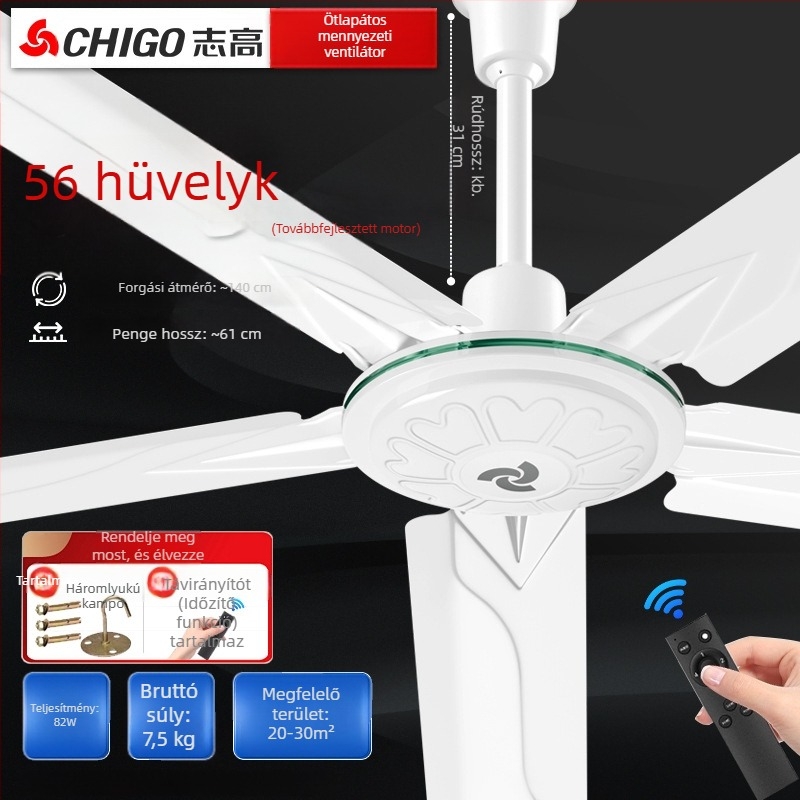 Chigo mennyezeti ventilátor FC-30, nagy teljesítményű, 70W, 220V, távirányító, 3/5 lapát, otthoni és ipari használatra, 50Hz