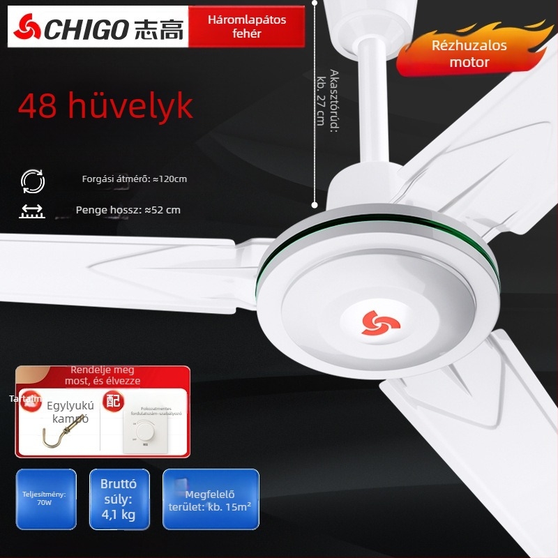 Chigo mennyezeti ventilátor FC-30, nagy teljesítményű, 70W, 220V, távirányító, 3/5 lapát, otthoni és ipari használatra, 50Hz