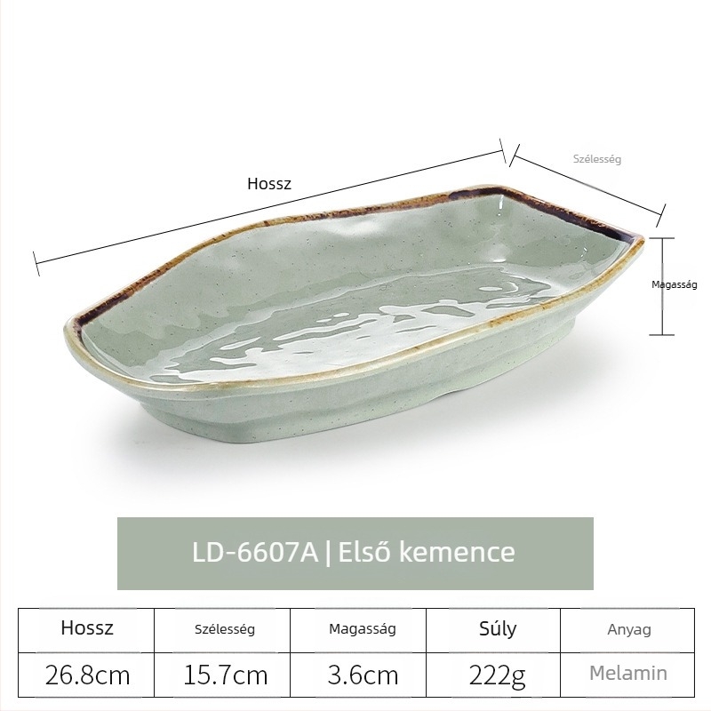 Melamin ovális halas tál, porcelánhatású felülettel, retro japán hajóforma, mély, hosszú tál forró fazékhoz és grillezéshez