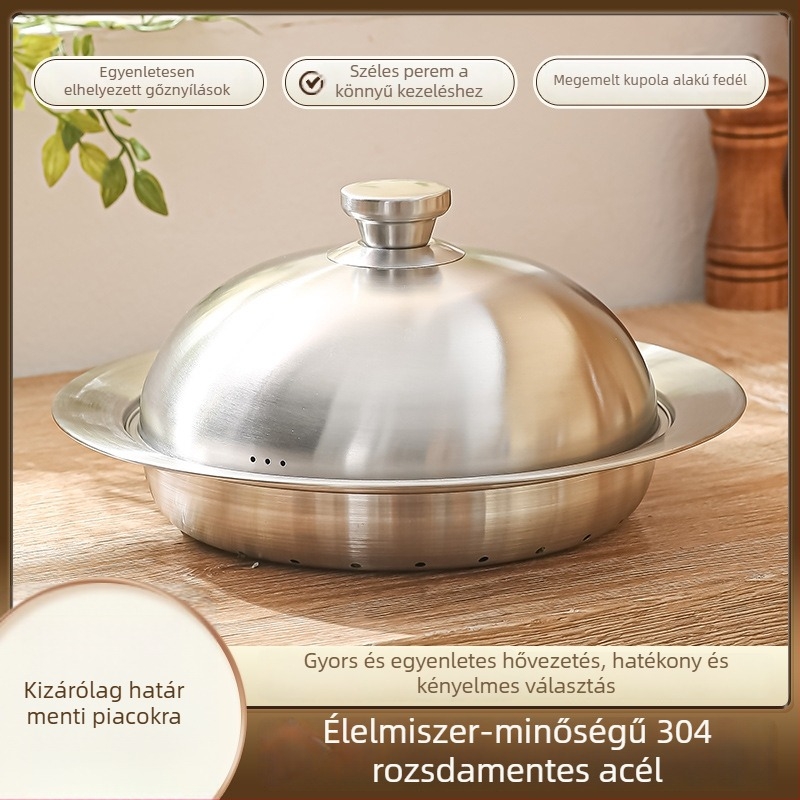 Koreai stílusú 304 rozsdamentes acél UFO gőztálca, élelmiszer-minőségű gőzölő, háztartási multifunkciós gőzölőkosár vízszűrővel, mágneses nélkül