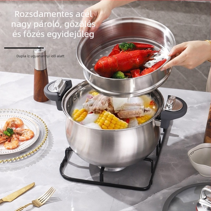 Rozsdamentes acélból készült mikropresziós kukta, nagy kapacitású 26 cm, leveses fazék, több rétegű gőzölő, háztartási használatra