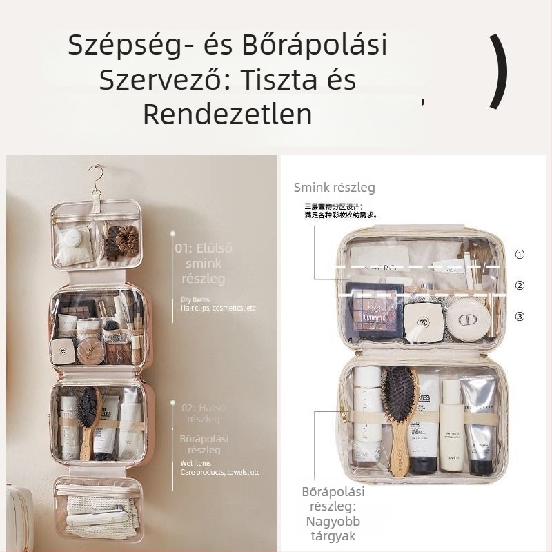 PU anyagú kozmetikai táska nőknek, nagy kapacitású, új 2024-es modell, hordozható utazási sminktartó
