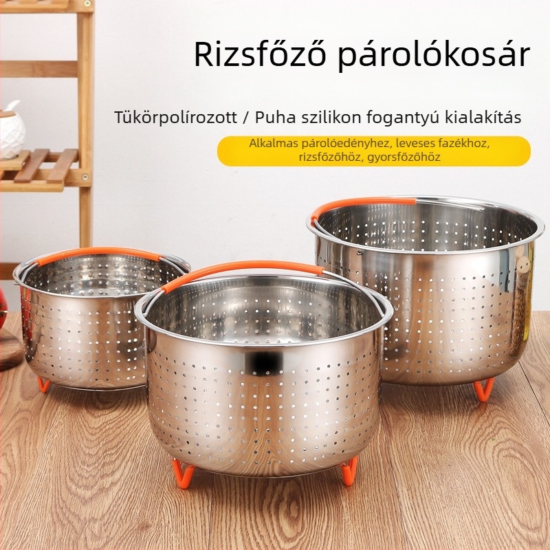 304 rozsdamentes acél gőzölőkosár rizshez, gyümölcs- és zöldségszűrő, többfunkciós párolóedény, rizs-leves elválasztó