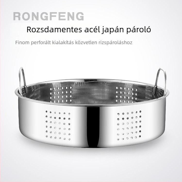 Vastagított rozsdamentes acél gőzítő rács háztartási használatra, fogantyúkkal, japán stílusú, közvetlen rizs párolásához a konyhában