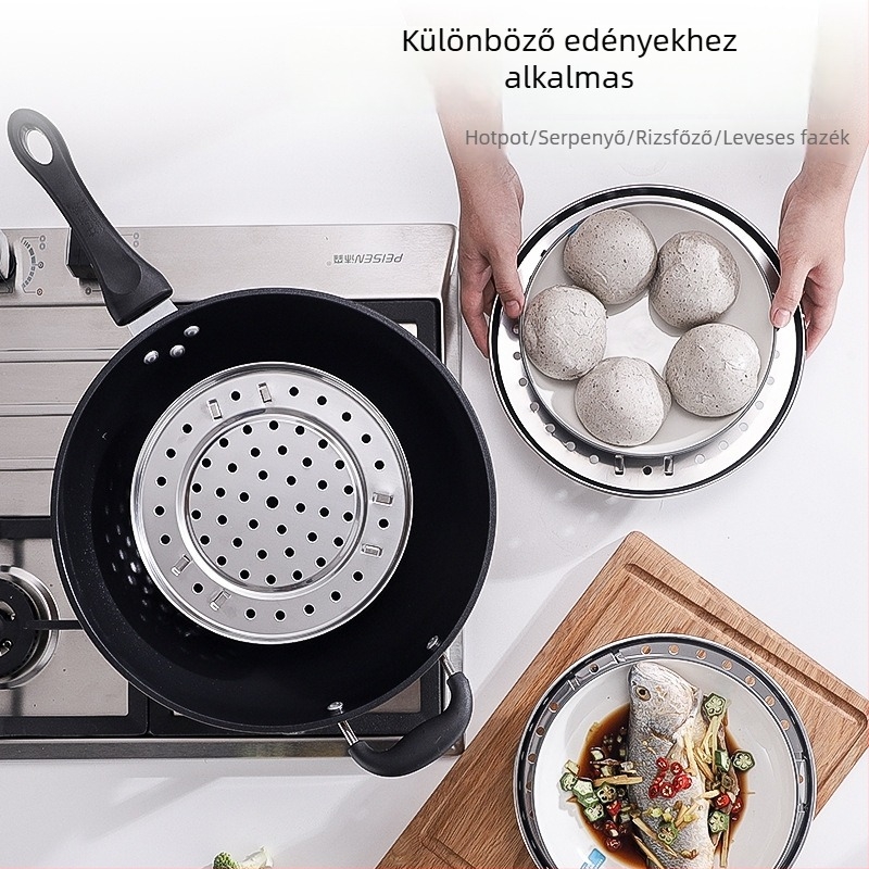 Rozsdamentes acél gőzölő állvány tálcával kenyérhez és gőzölt zsemlékhez