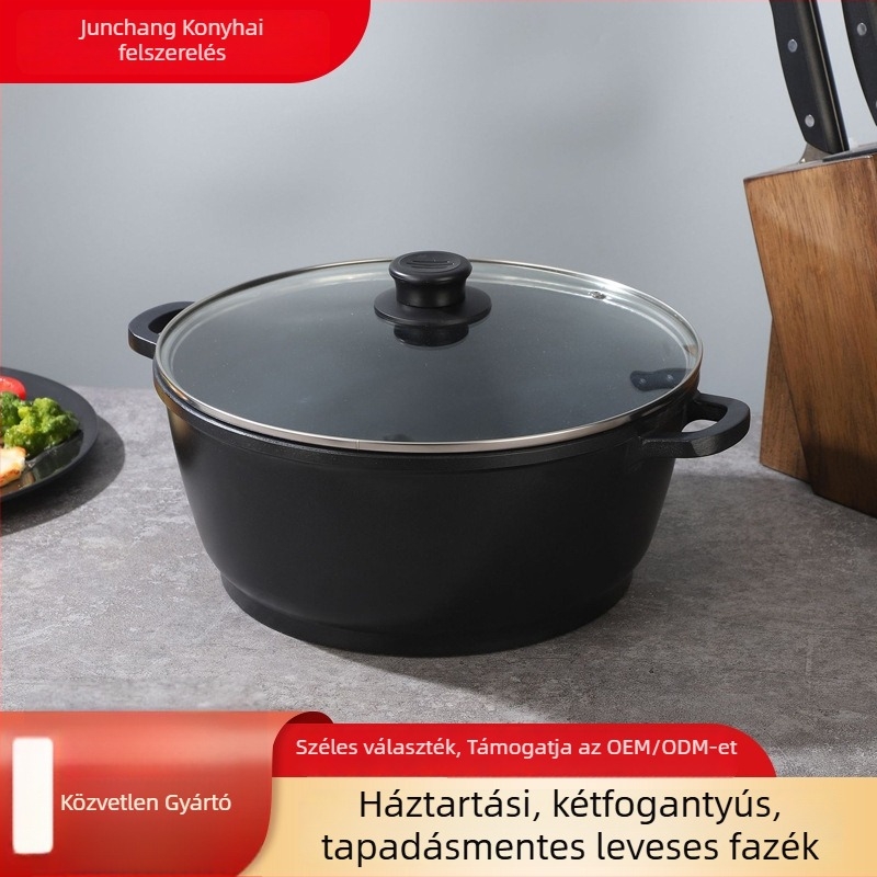 Új alumínium háztartási leveses üst dupla füllel, tapadásmentes, mély, nagy kapacitású, sokoldalú