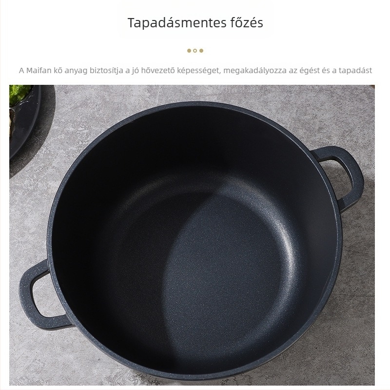Új alumínium háztartási leveses üst dupla füllel, tapadásmentes, mély, nagy kapacitású, sokoldalú