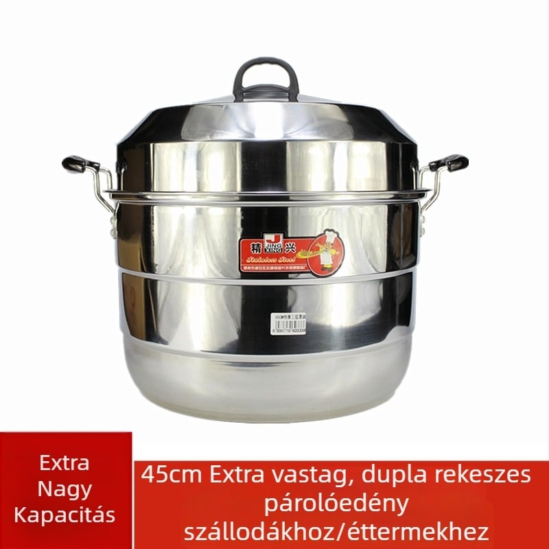 Kétszintes rozsdamentes acél gőzölő edény ipari használatra, két rácsos, nagy kapacitású gőzöléshez