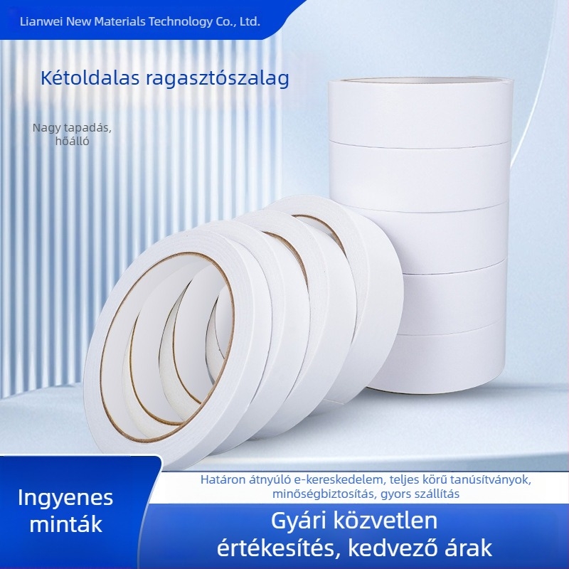 Olaj alapú kétoldalas ragasztószalag, fehér, hőálló és átlátszó, pamutpapír alapú, magas viszkozitású, ipari osztály