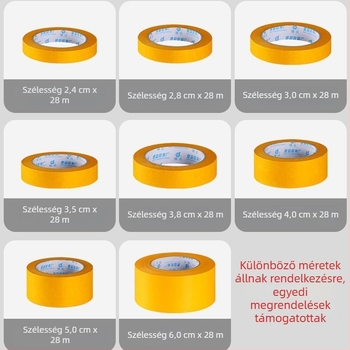 Maszkoló papír és papírtapasz szórófestéshez, hőálló, sárga, nagy tapadású, dekoratív varratok, 28 m hosszú