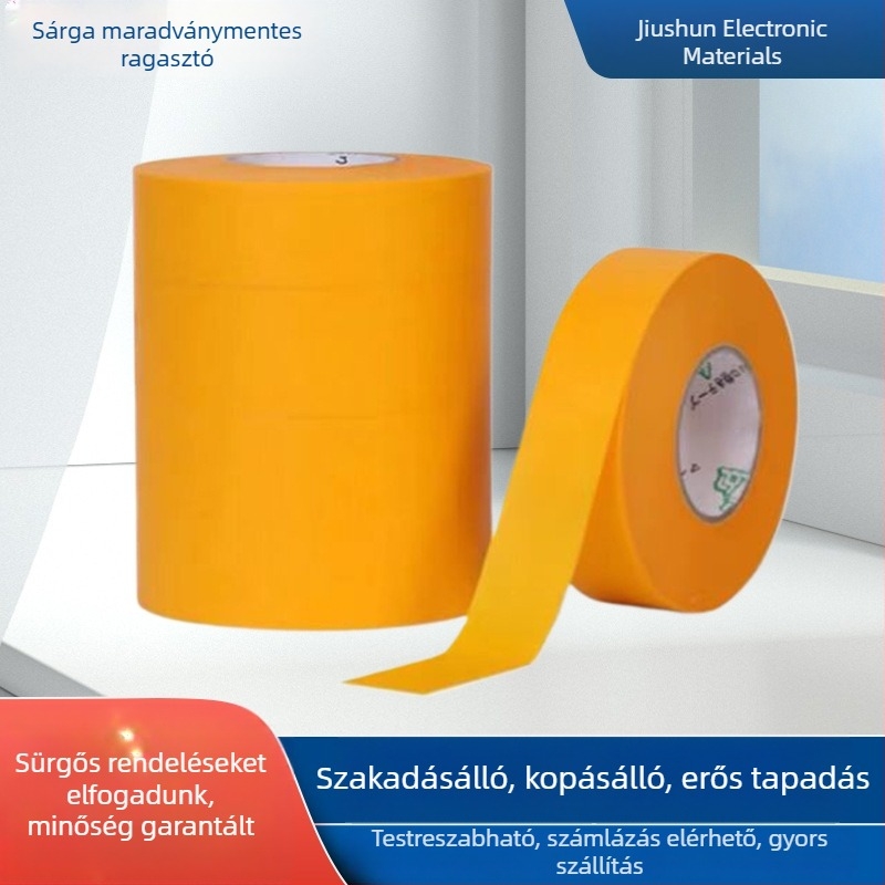 Sárga washi maszkoló szalag, maradványmentes ragasztóval, hőálló, sav- és lúgálló maszkoló papírszalag