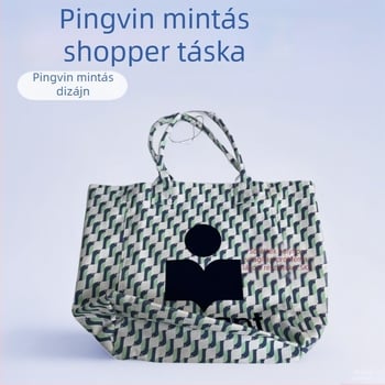 Vászon tote táska, nagy méretű bevásárlótáska, lazán stílusban pingvin mintával